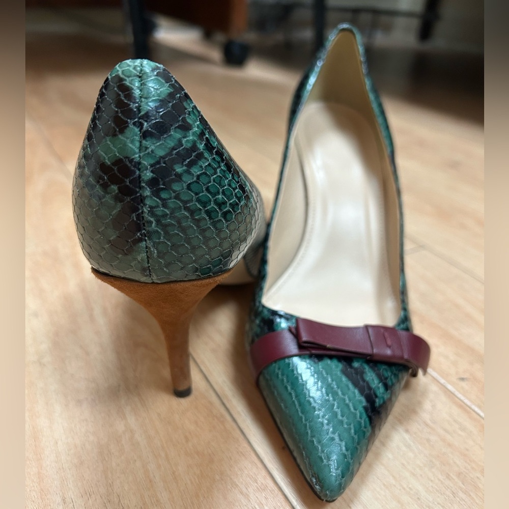 J. Crew green and burgundy leather heels